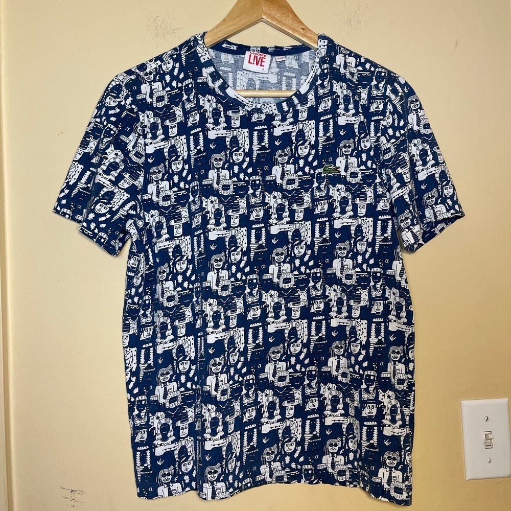 Lacoste Navy And White Patterned Tee